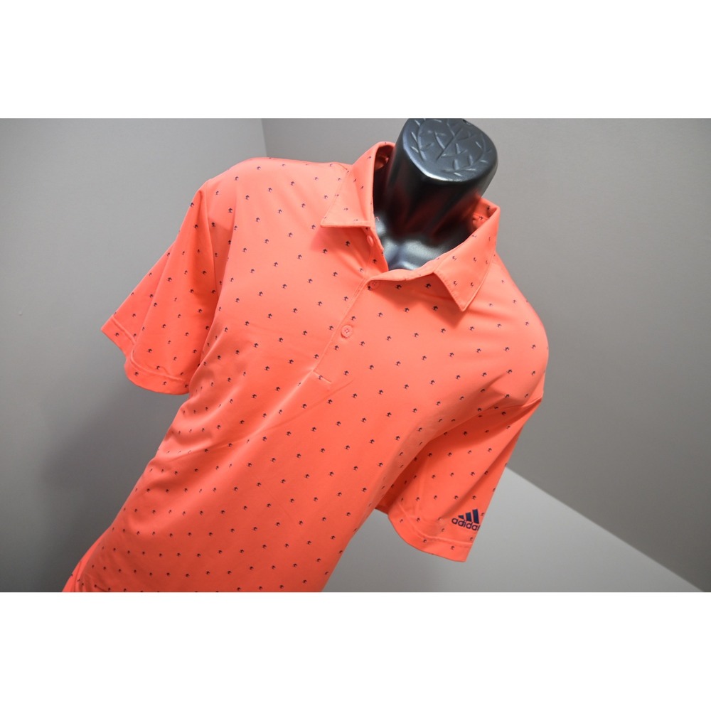 Adidas Golf Polo Men XL Orange Palm Tree Print Primegreen Performance Shirt - Picture 4 of 11